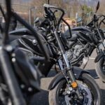 Groupe de motos Yamaha MT-07 noires d’ALR Formation dédiées à la formation permis A2 à Grenoble